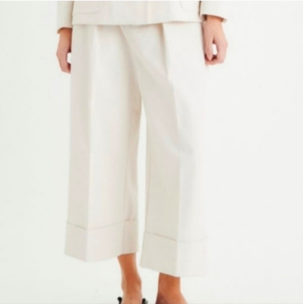 InWear Cream Wide-Leg Cropped Pants Size 10